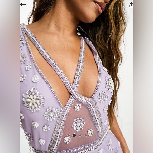 Mini dress with cross details and beaded embellishments in Lilac - Picture 2 of 5